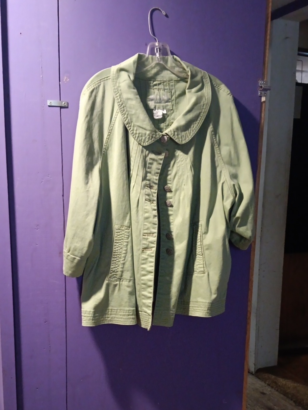 Dressed in LALA Light Green Utility Jacket with Rounded Collar